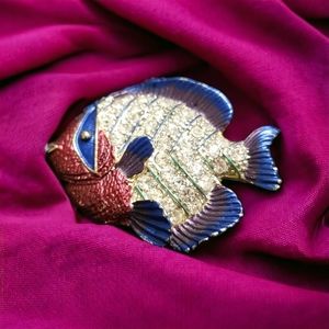Fish Brooch Crystal Rhinestone Enamel Fish Brooch Pin Vintage Collector's Item